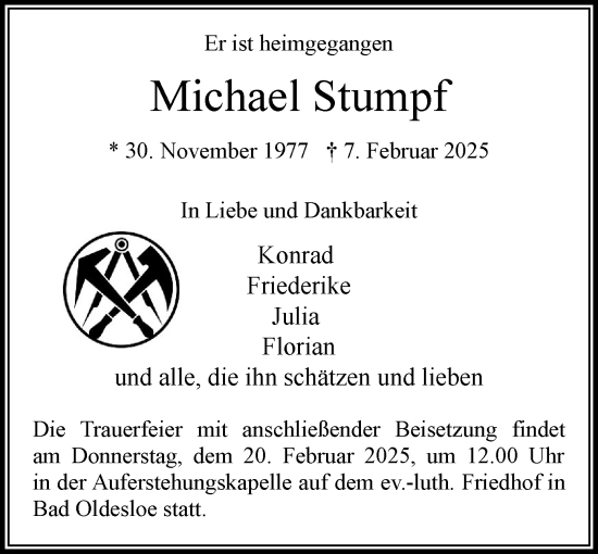 Traueranzeige von Michael Stumpf von MARKT Bad Oldesloe/Reinfeld, MARKT Ahrensburg/Bargteheide/Trittau und Stormarner Tageblatt