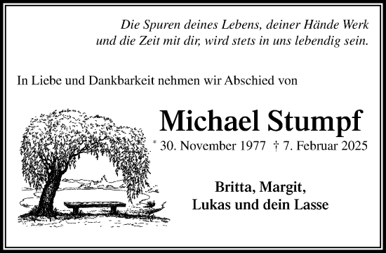 Traueranzeige von Michael Stumpf von MARKT Bad Oldesloe/Reinfeld und Stormarner Tageblatt