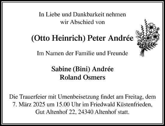 Traueranzeige von Peter Andree von Wochenend Anzeiger