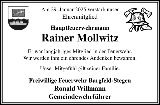 Traueranzeige von Rainer Mollwitz von MARKT Ahrensburg/Bargteheide/Trittau und Stormarner Tageblatt