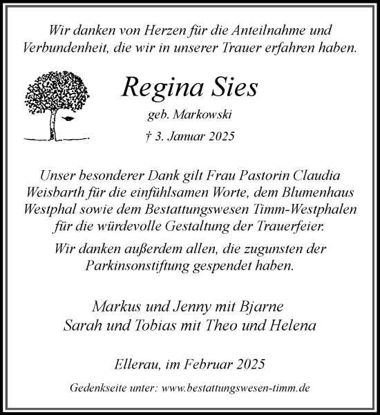 Traueranzeige von Regina Sies von Umschau