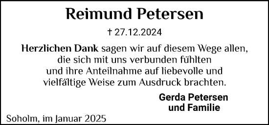 Traueranzeige von Reimund Petersen von Husumer Nachrichten, Nordfriesland Tageblatt