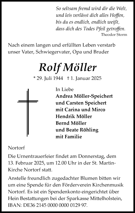Traueranzeige von Rolf Möller von Schleswig-Holsteinische Landeszeitung