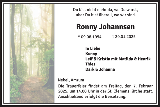 Traueranzeige von Ronny Johannsen von Der Insel-Bote