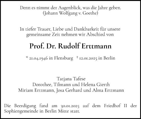 Traueranzeige von Rudolf Erttmann von Flensburger Tageblatt