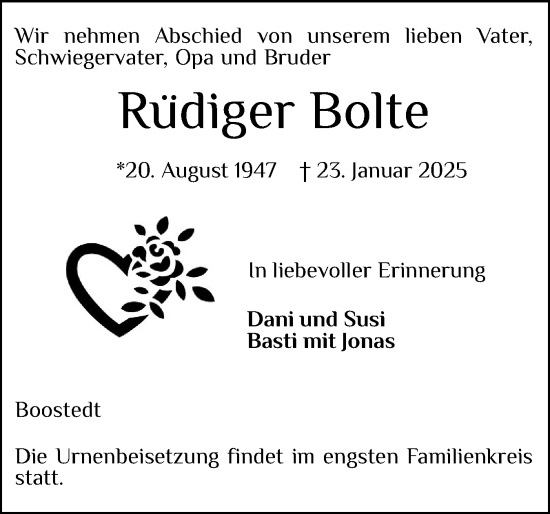 Traueranzeige von Rüdiger Bolte von Holsteinischer Courier