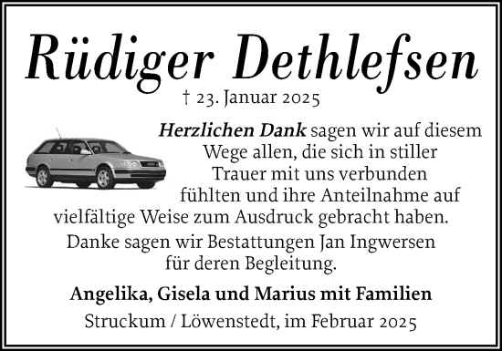 Traueranzeige von Rüdiger Dethlefsen von Husumer Nachrichten, Nordfriesland Tageblatt