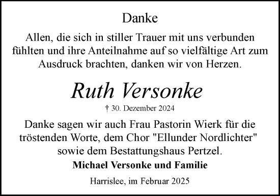 Traueranzeige von Ruth Versonke von Flensburger Tageblatt