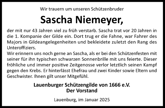 Traueranzeige von Sascha Niemeyer von Wochenend Anzeiger