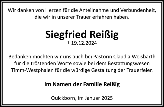Traueranzeige von Siegfried Reißig von Umschau