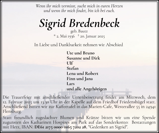 Traueranzeige von Sigrid Bredenbeck von Flensburger Tageblatt