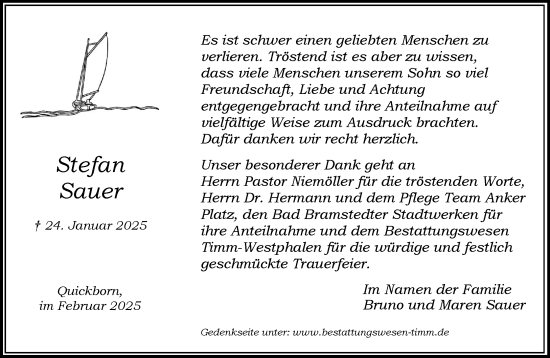 Traueranzeige von Stefan Sauer von Umschau