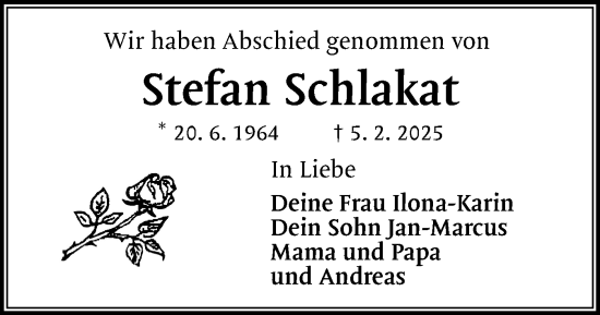 Traueranzeige von Stefan Schlakat von Region Pinneberg und tip Pinneberg