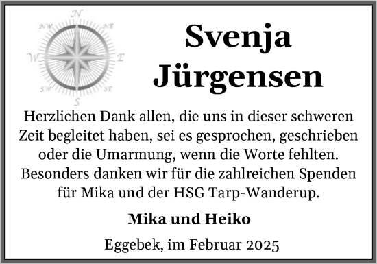 Traueranzeige von Svenja Jürgensen von Region Flensburg
