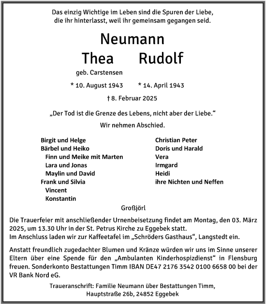 Traueranzeige von Thea Neumann von Flensburger Tageblatt
