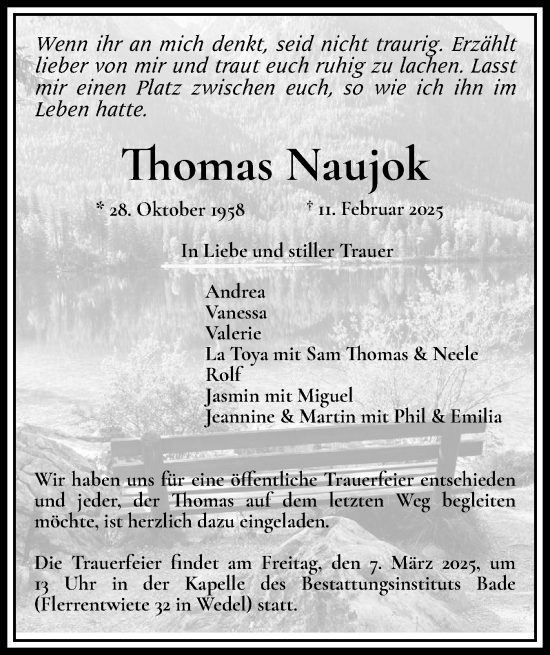 Traueranzeige von Thomas Naujok von Wedel-Schulauer Tageblatt, tip Wedel-Schulauer Tageblatt, tip Rissener Rundschau