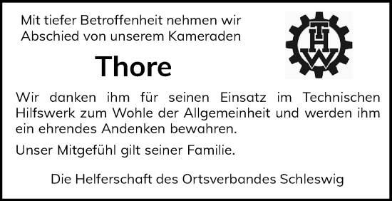 Traueranzeige von Thore  von Schleswiger Nachrichten, Schlei-Bote