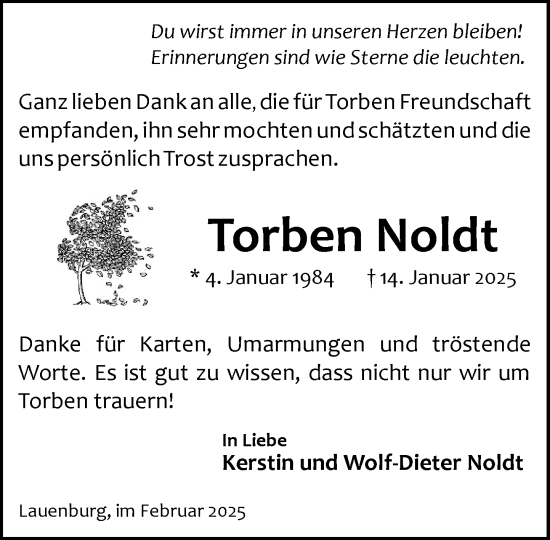 Traueranzeige von Torben Noldt von Wochenend Anzeiger