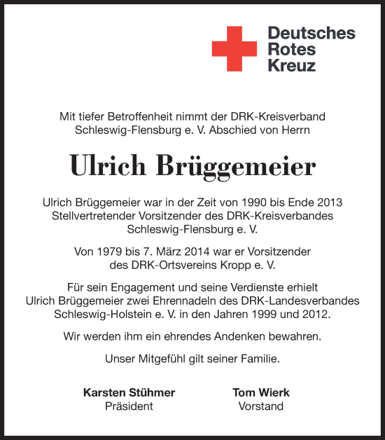 Traueranzeige von Ulrich Brüggemeier von Schleswiger Nachrichten, Schlei-Bote