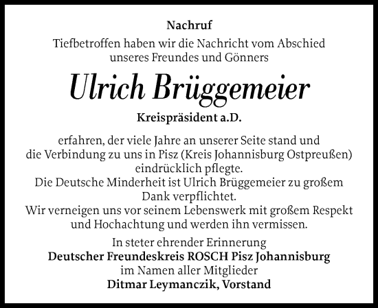 Traueranzeige von Ulrich Brüggemeier von Flensburger Tageblatt, Schleswiger Nachrichten, Schlei-Bote