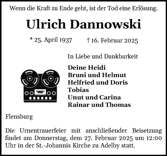 Traueranzeige von Ulrich Dannowski von Die WochenSchau Gesamtausgabe