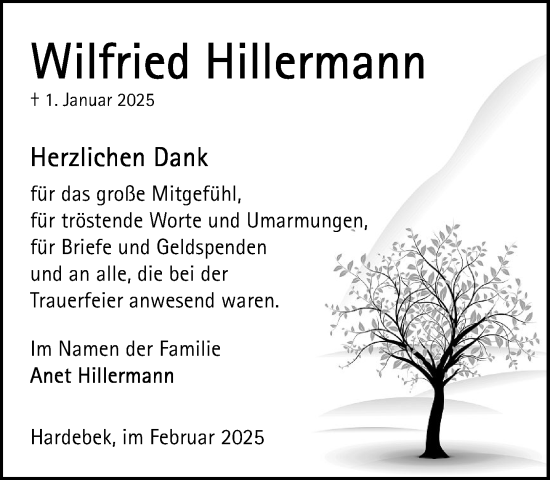 Traueranzeige von Wilfried Hillermann von Umschau