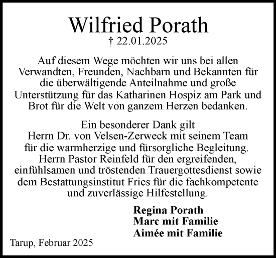 Traueranzeige von Wilfried Porath von Flensburger Tageblatt