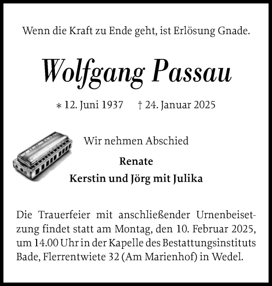 Traueranzeige von Wolfgang Passau von Wedel-Schulauer Tageblatt, tip Wedel-Schulauer Tageblatt, tip Rissener Rundschau