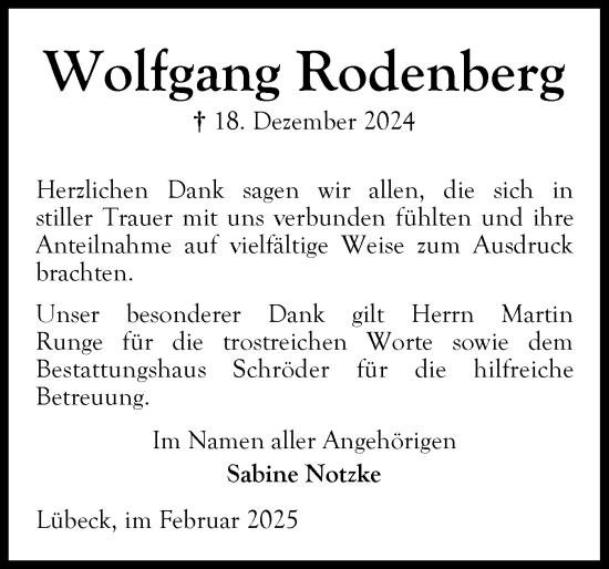 Traueranzeige von Wolfgang Rodenberg von Ostholsteiner Anzeiger