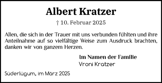 Traueranzeige von Albert Kratzer von Die WochenSchau Gesamtausgabe