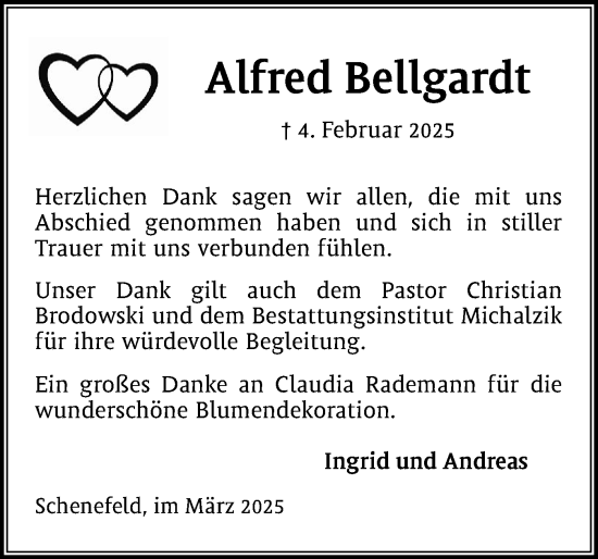 Traueranzeige von Alfred Bellgardt von Region Pinneberg und tip Pinneberg