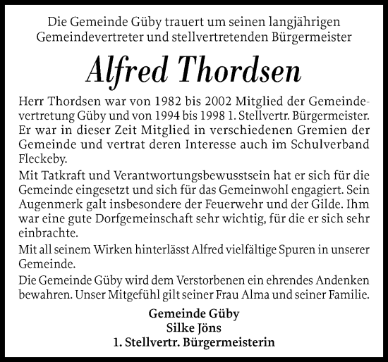 Traueranzeige von Alfred Thordsen von Eckernförder Zeitung, Hallo Eckernförde