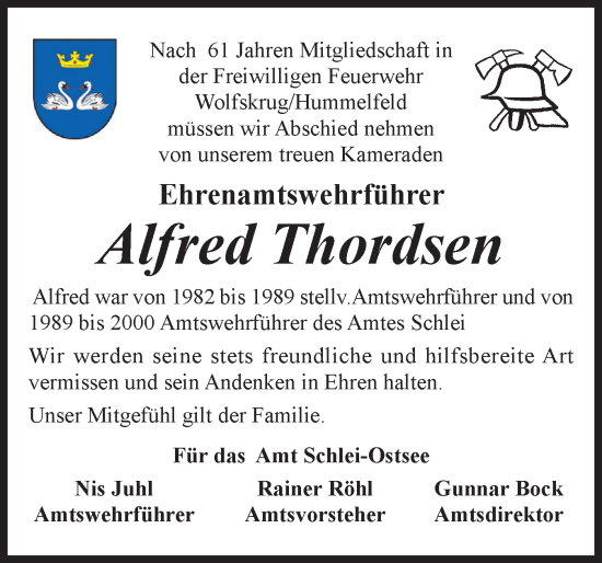 Traueranzeige von Alfred Thordsen von Eckernförder Zeitung, Hallo Eckernförde