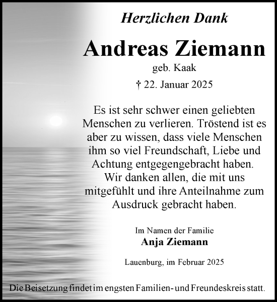 Traueranzeige von Andreas Ziemann von Wochenend Anzeiger
