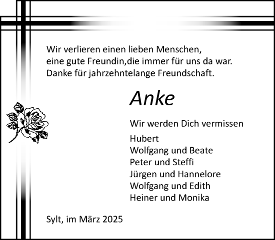 Traueranzeige von Anke  von Sylter Rundschau