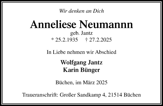 Traueranzeige von Anneliese Neumannn von Wochenend Anzeiger