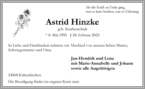 Traueranzeige von Astrid Hinzke von Umschau