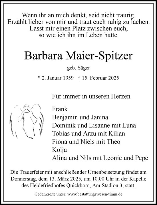 Traueranzeige von Barbara Maier-Spitzer von Umschau