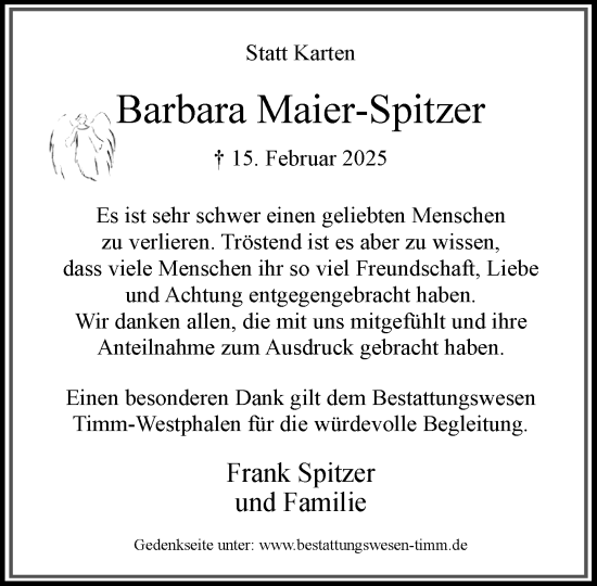 Traueranzeige von Barbara Maier-Spitzer von Umschau