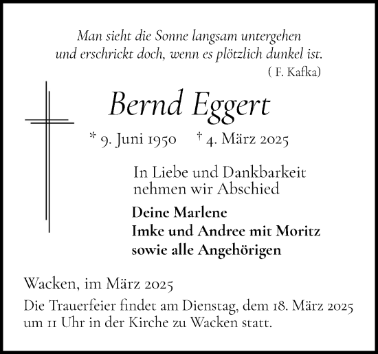 Traueranzeige von Bernd Eggert von Norddeutsche Rundschau, Wilstersche Zeitung, Glückstädter Fortuna