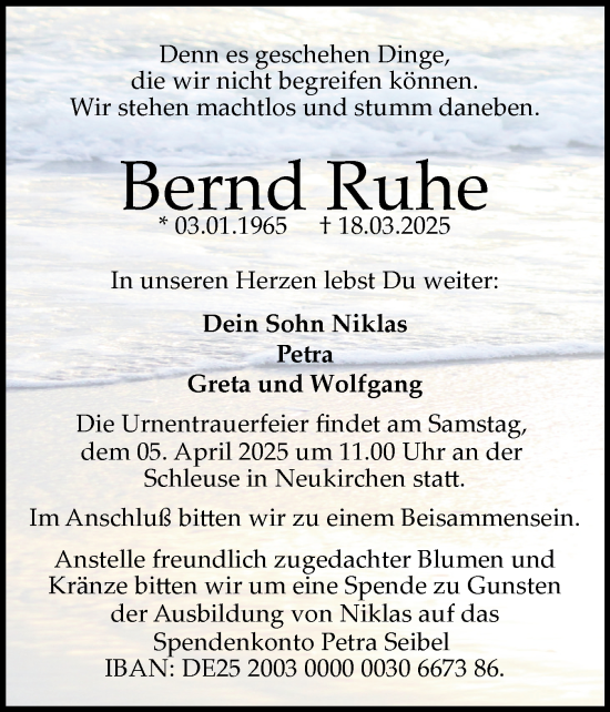 Traueranzeige von Bernd Ruhe von Flensburger Tageblatt