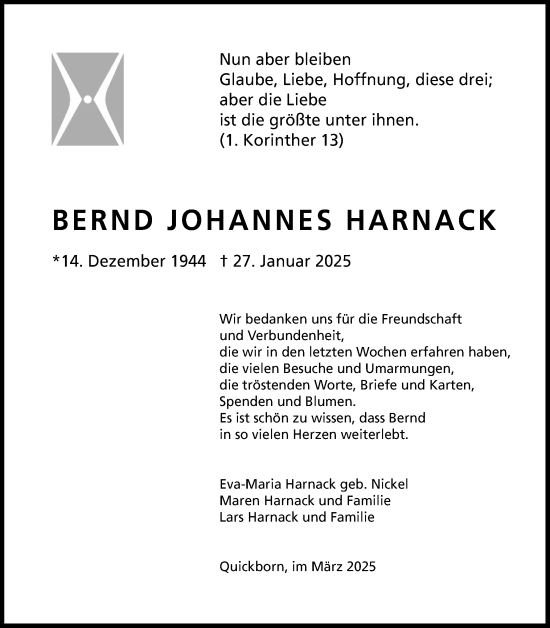 Traueranzeige von Bernd Johannes Harnack von Region Pinneberg und tip Pinneberg