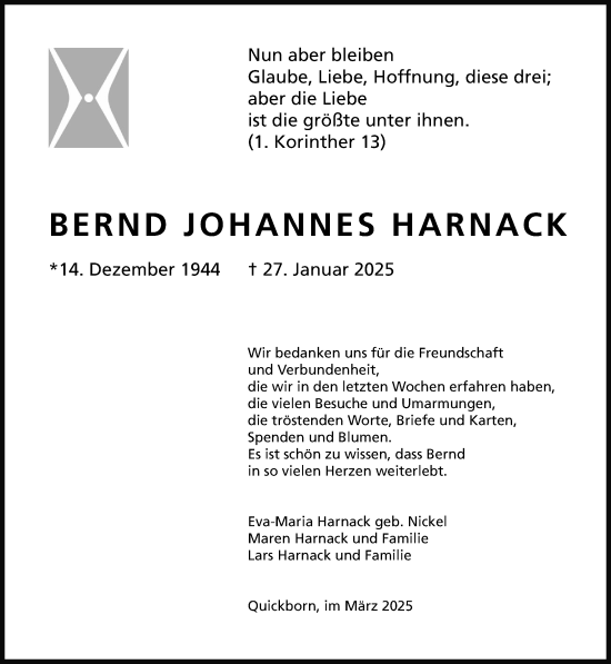 Traueranzeige von Bernd Johannes Harnack von Umschau