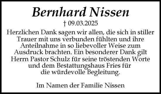 Traueranzeige von Bernhard Nissen von Flensburger Tageblatt