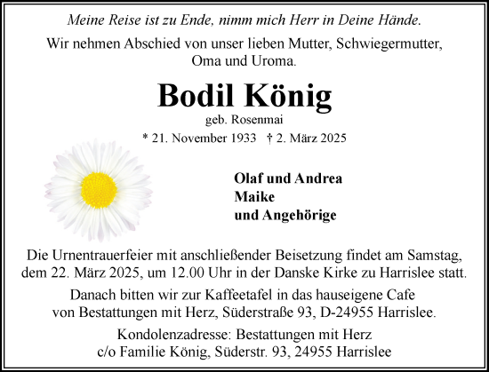 Traueranzeige von Bodil König von Flensburger Tageblatt