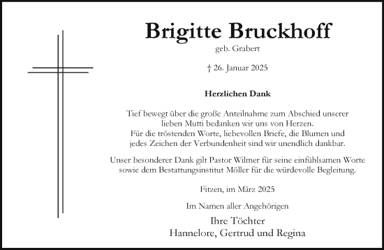 Traueranzeige von Brigitte Bruckhoff von Wochenend Anzeiger
