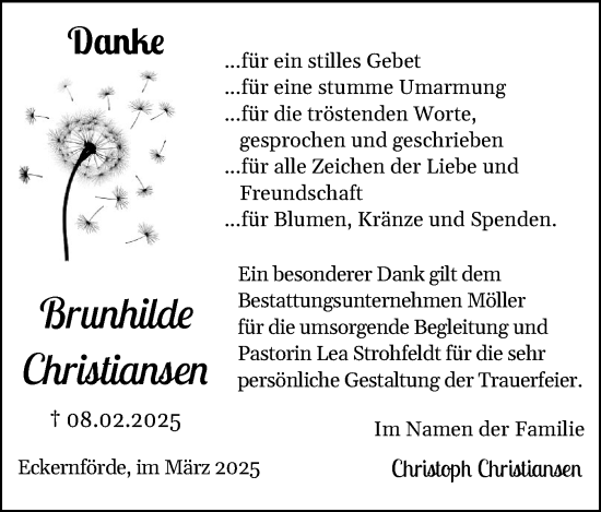 Traueranzeige von Brunhilde  Christiansen von Eckernförder Zeitung, Hallo Eckernförde