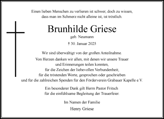 Traueranzeige von Brunhilde Griese von MARKT Bad Oldesloe/Reinfeld, MARKT Ahrensburg/Bargteheide/Trittau und Stormarner Tageblatt