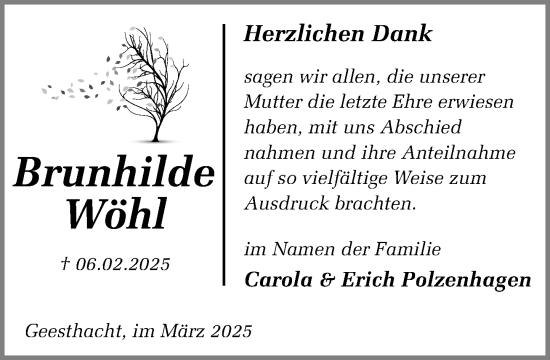 Traueranzeige von Brunhilde Wöhl von Wochenend Anzeiger