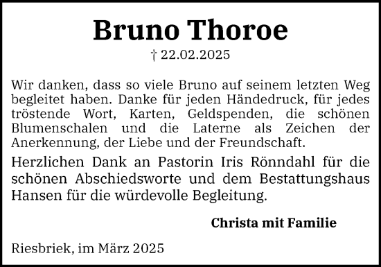 Traueranzeige von Bruno Thoroe von Region Flensburg